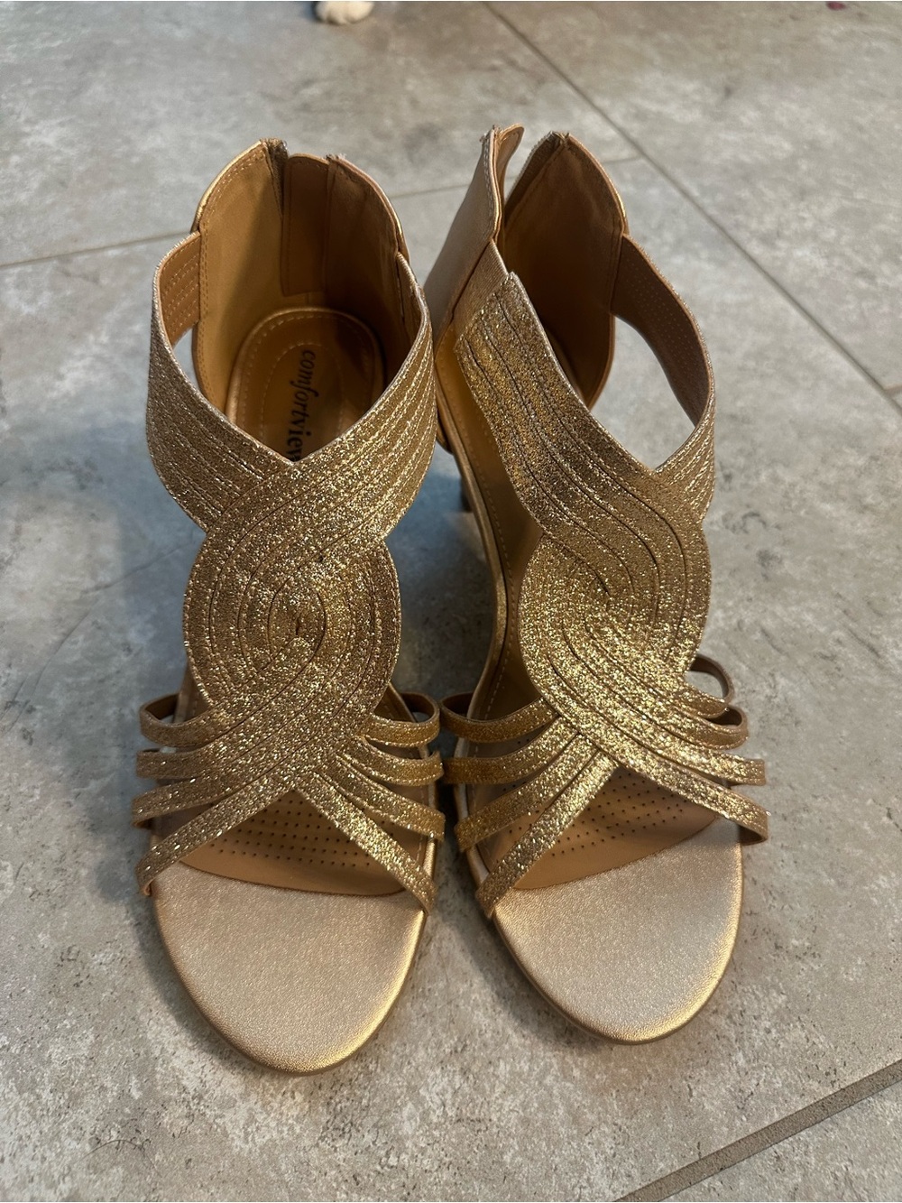 comfortview Gold Glitter Strappy High Heel Sandals
